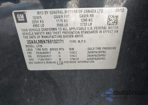 2014 GMC Terrain Sle-1 from USA, damaged, VIN 2GKALMEK7E6132771